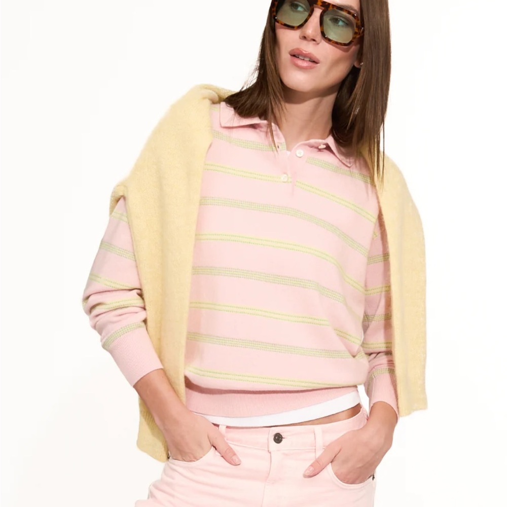 Guest in Residence Collegiate Stripe Polo in Powder Pink